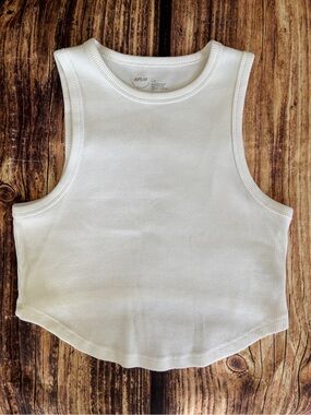 Aerie Curved Hem High Neck Ribbed White Tank Crop Top Large L